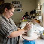 Sally Bertram at work in her studio 2019